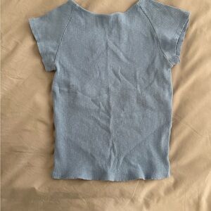 Aerie Sky Blue Ribbed Short Sleeve Top